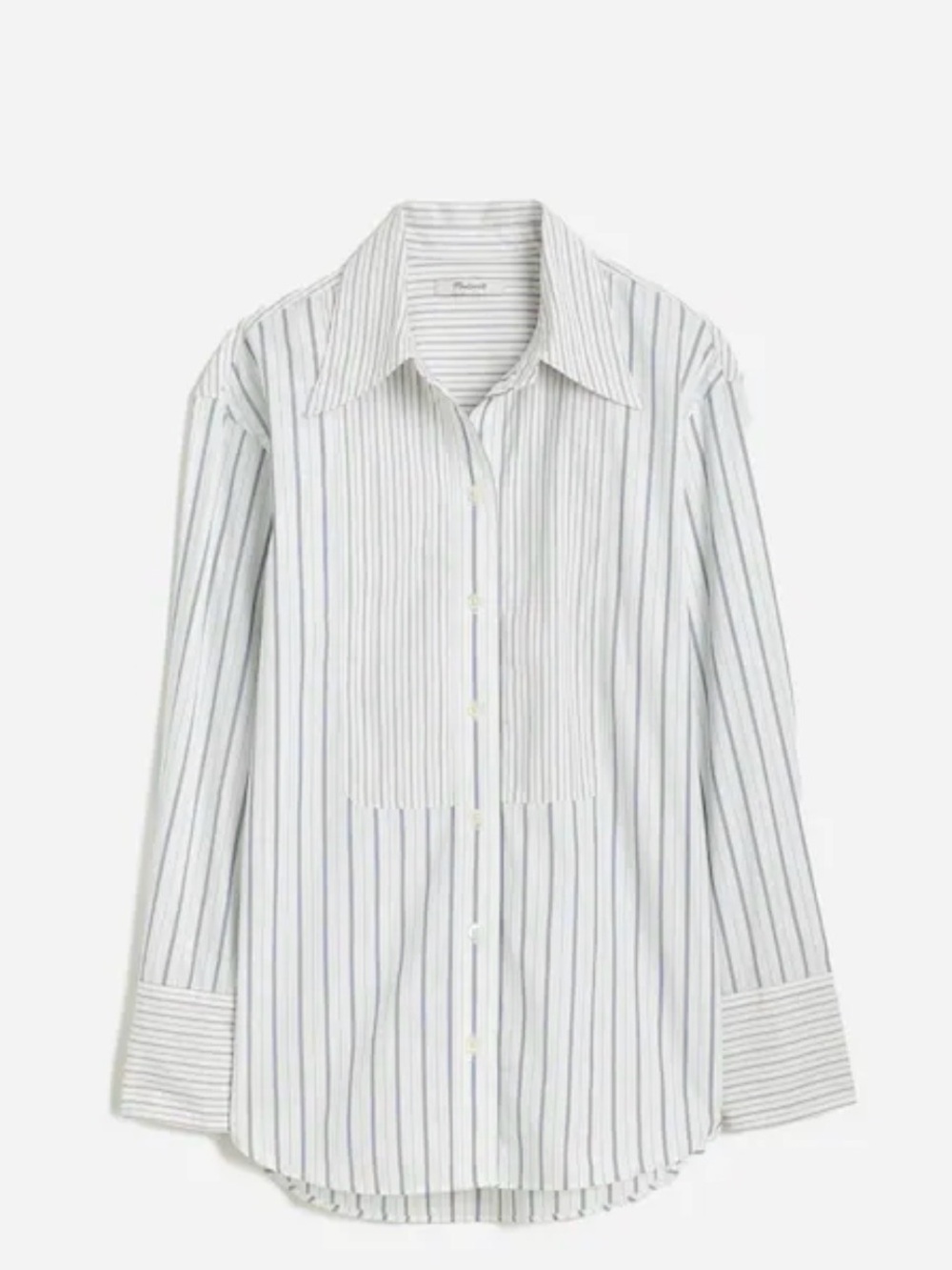 MADEWELL Striped Poplin Tuxedo Button Up Shirt Top White & Blue Sz. M $88 NT225